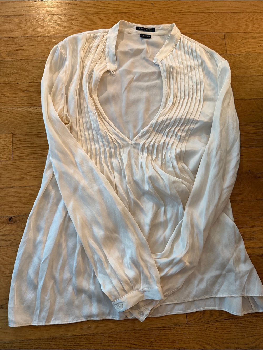 Theory Cream Pintuck Silk Blouse